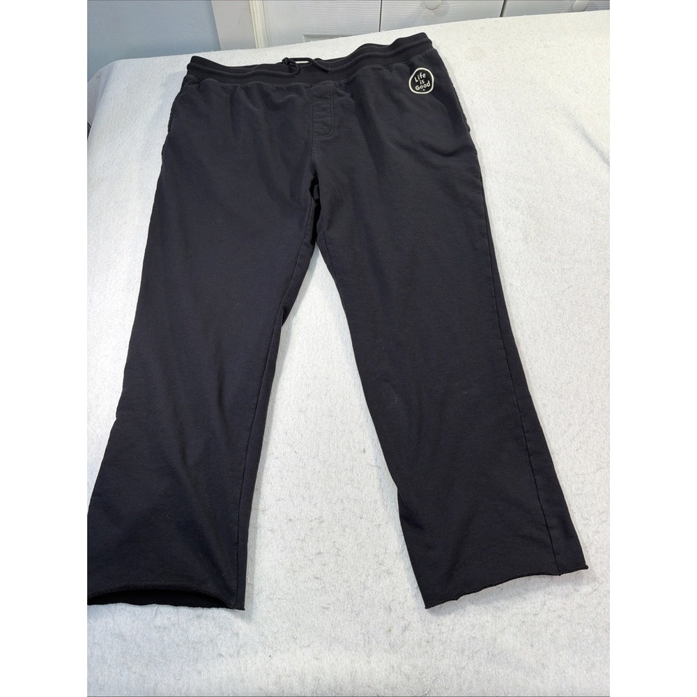 Men's Life Is Good Size XXL Black Sweat  Pants Raw Hem Casual Comfortable‎